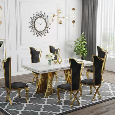 Light Luxury Stainless Steel Marble Square Ballroom Dining Table