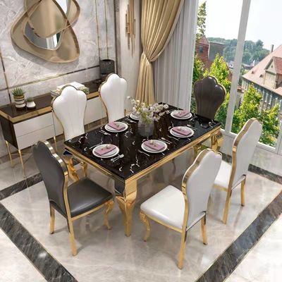 Buy Tempered Glass / Rectangle Marble Apartment Dining Tables For 6 Medium Size online manufacture