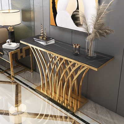 Buy Glossy Stainless Steel Entrance Console Table Marble Top Hallway Table Marble Height 78cm online manufacture