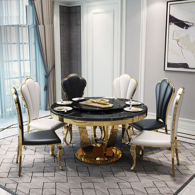 Buy Round Dining Room Stainless Steel Marble Tables Customized Color online manufacture