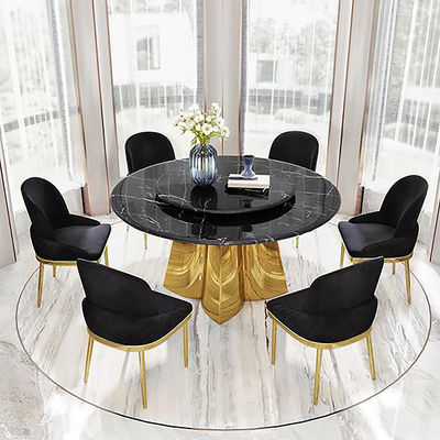 Buy Marble Round Turntable Dining Room Table With Stainless Steel Legs online manufacture
