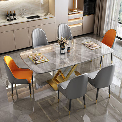 buy Marble Stainless Steel Dining Table Chair Sets With Velvet / PU Seat online manufacture