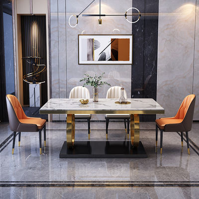 buy Stainless Steel Marble Dining Table Chair Sets With Velvet / PU Seat online manufacture