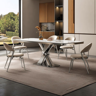 Buy Luxury Stainless Steel Marble Square Dining Room Tables Length 1.8M online manufacture