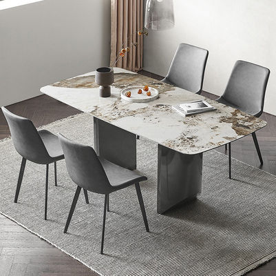 Buy Simple Stainless Steel Marble Villa Square Dining Room Table online manufacture