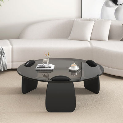 Buy Exquisite Round Glass Combination Coffee Table With Wooden Leg online manufacture