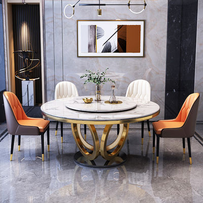 Buy Modern Stainless Steel Marble Round Dining Table With Turntable online manufacture