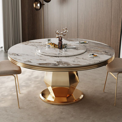 Buy Stainless Steel Marble Round Dining Room Tables Polished With Turntable online manufacture
