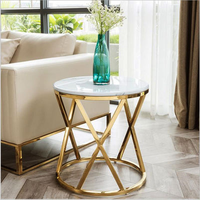 Buy Stainless Steel Marble Circular Sofa Side Table Smooth Surface online manufacture