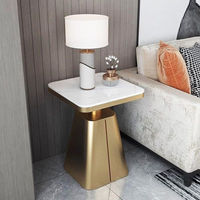Buy Modern Stainless Steel Shelf Marble Sofa End Table Square Edge online manufacture