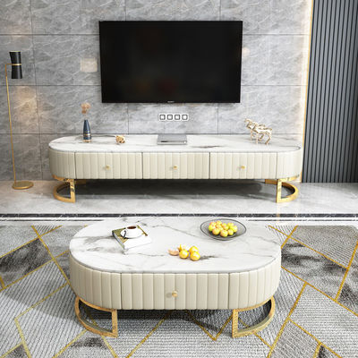 Buy Modern Stainless Steel Marble Oval Coffee Tea Table With Drawers online manufacture