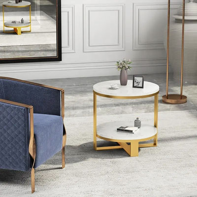 Buy Italian Minimalist Stainless Steel Marble Circular Sofa Edge Table online manufacture