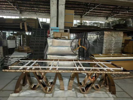 Buy Luxury Custom Stainless Steel Pedestal Faux Marble Dining Table Home And Commercial Use online manufacture