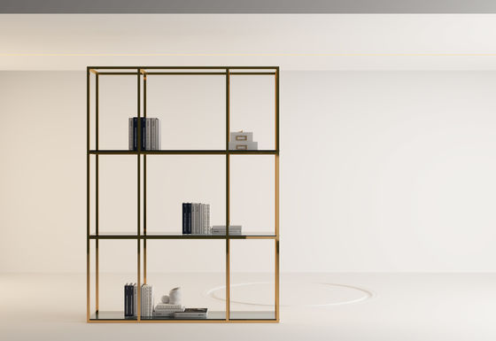 Buy Modern Square Gold Stainless Steel Bookshelf Glass Study Customisable Bookcase online manufacture