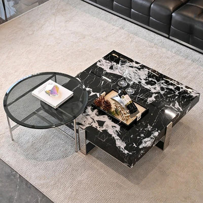 Buy Marble Round Tea Serving Table With Stainless Steel Shelf online manufacture
